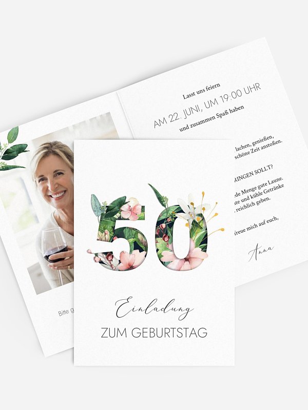 Einladung 50. Geburtstag Blumenzahl
