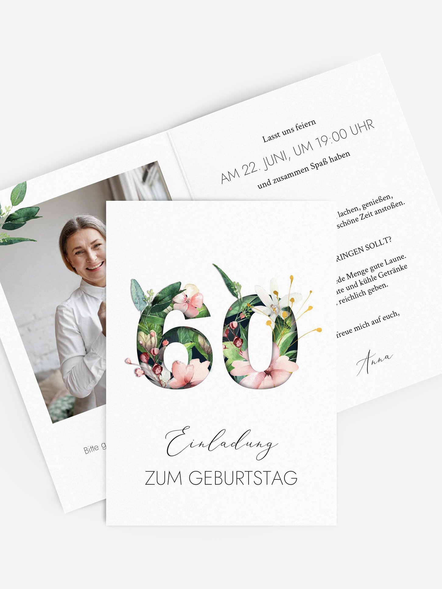 Einladung 60. Geburtstag Blumenzahl