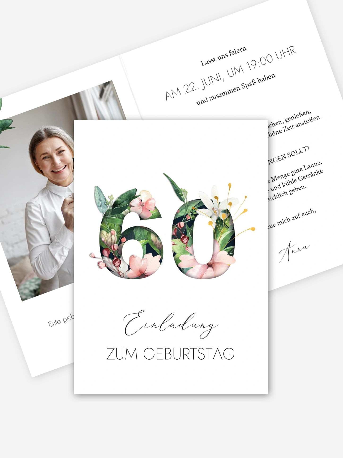 Einladung 60. Geburtstag Blumenzahl