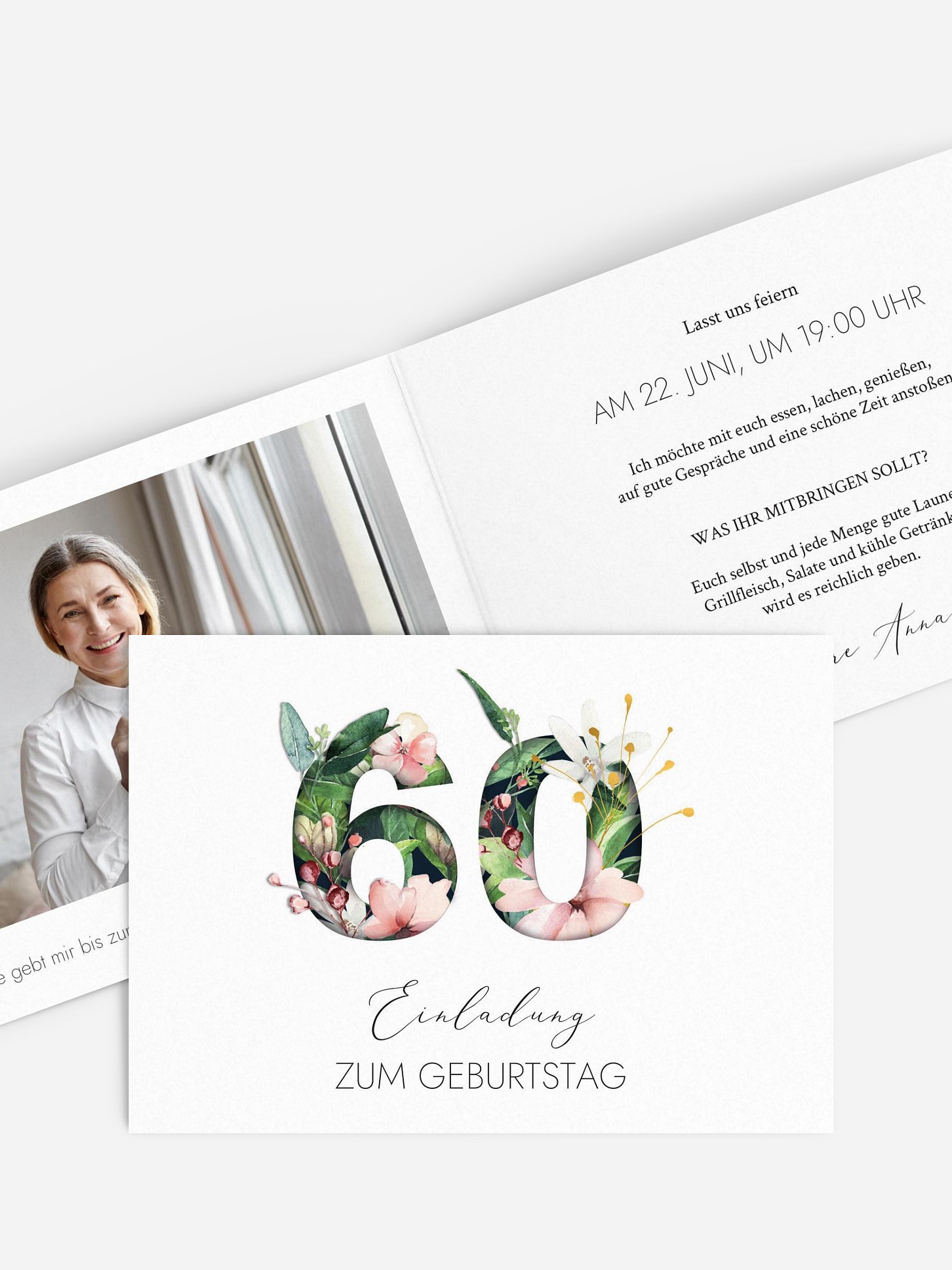 Einladung 60. Geburtstag Blumenzahl