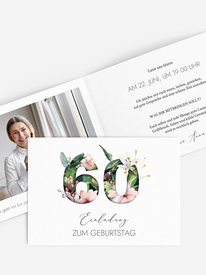 Einladung 60. Geburtstag Blumenzahl
