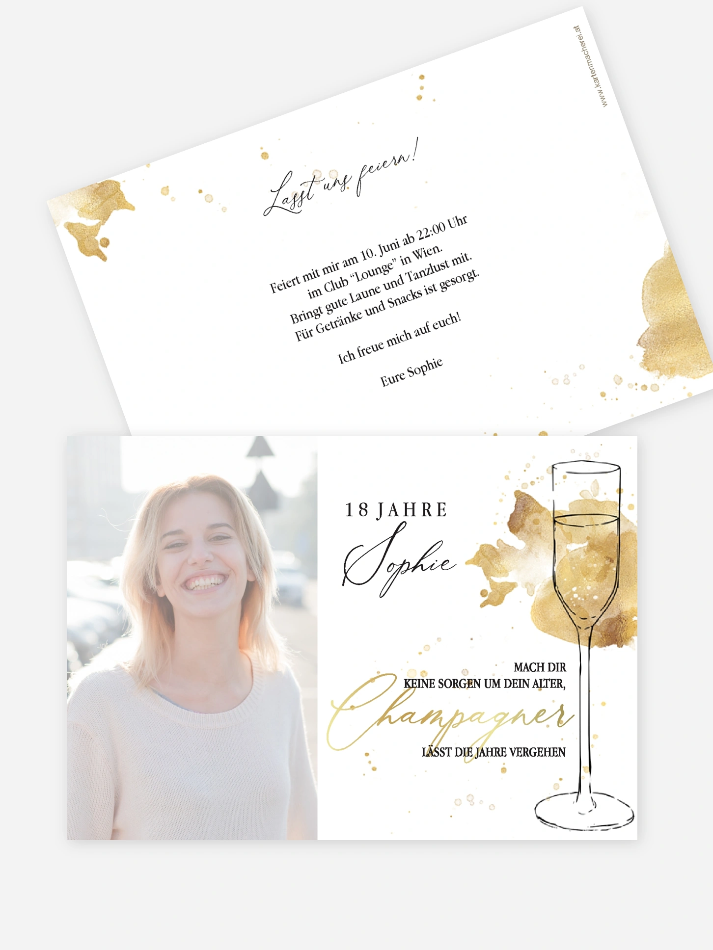 Einladung 18. Geburtstag Champagnerglas