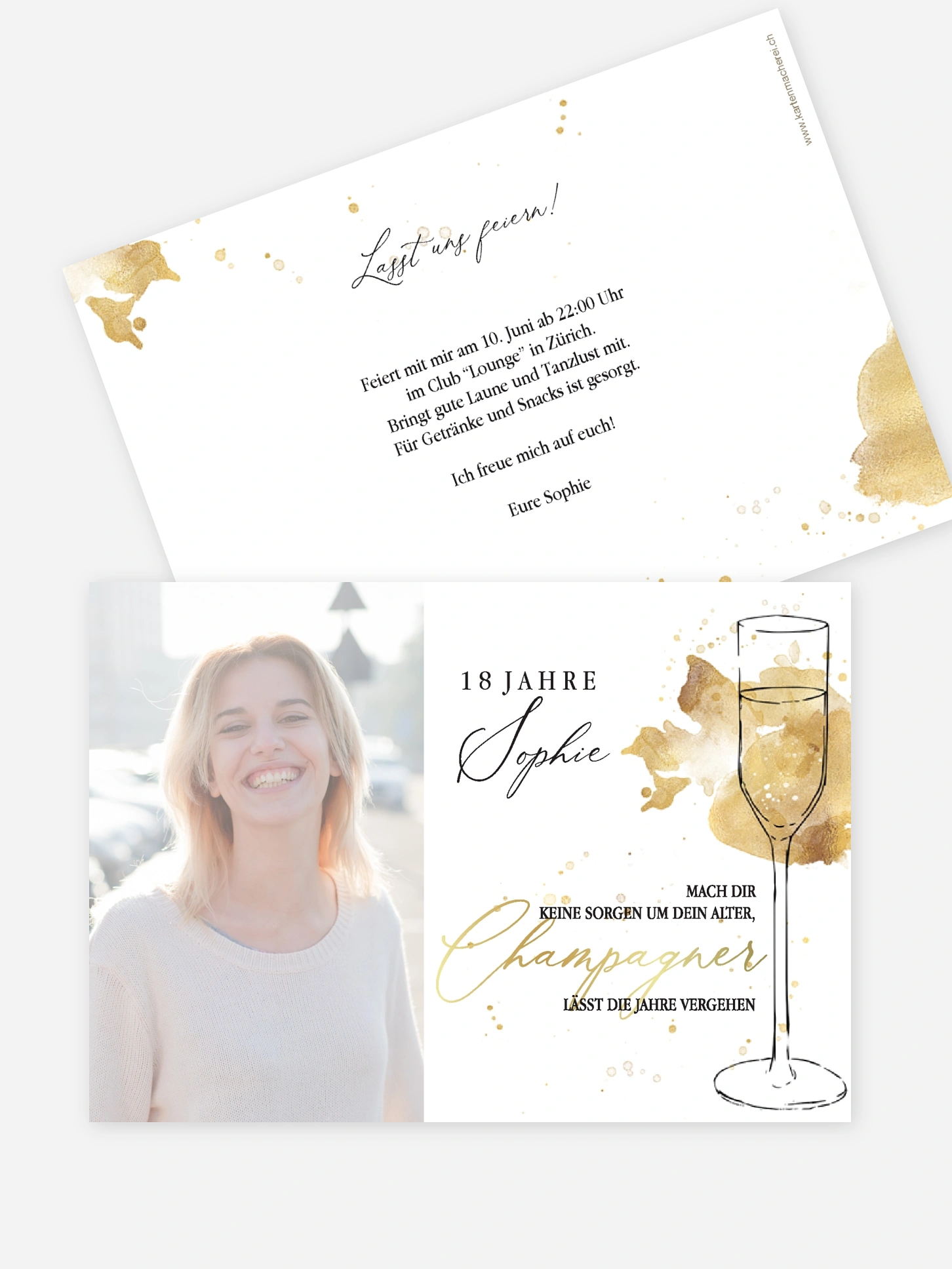 Einladung 18. Geburtstag Champagnerglas