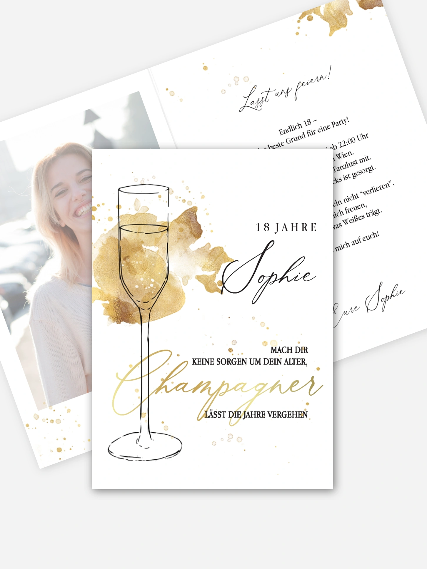 Einladung 18. Geburtstag Champagnerglas