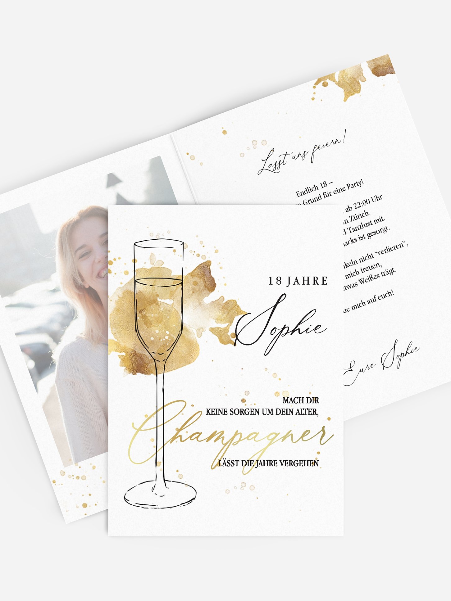 Einladung 18. Geburtstag Champagnerglas