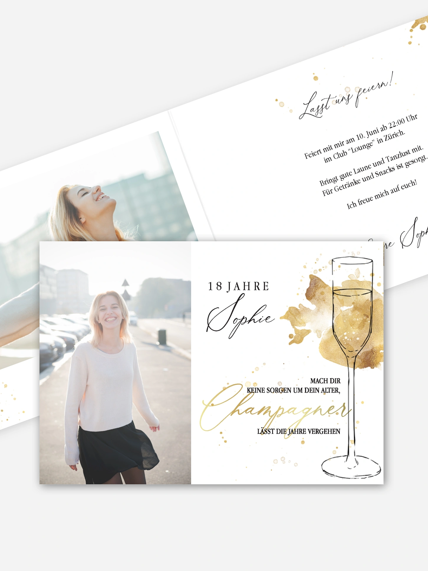 Einladung 18. Geburtstag Champagnerglas