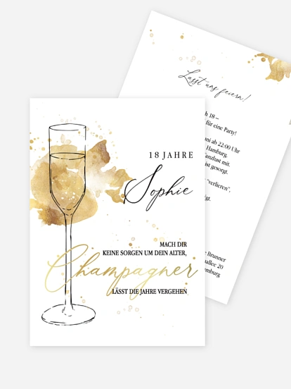 Einladung 18. Geburtstag Champagnerglas