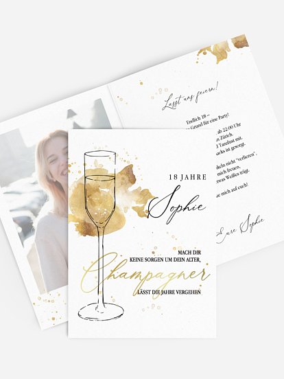 Einladung 18. Geburtstag Champagnerglas