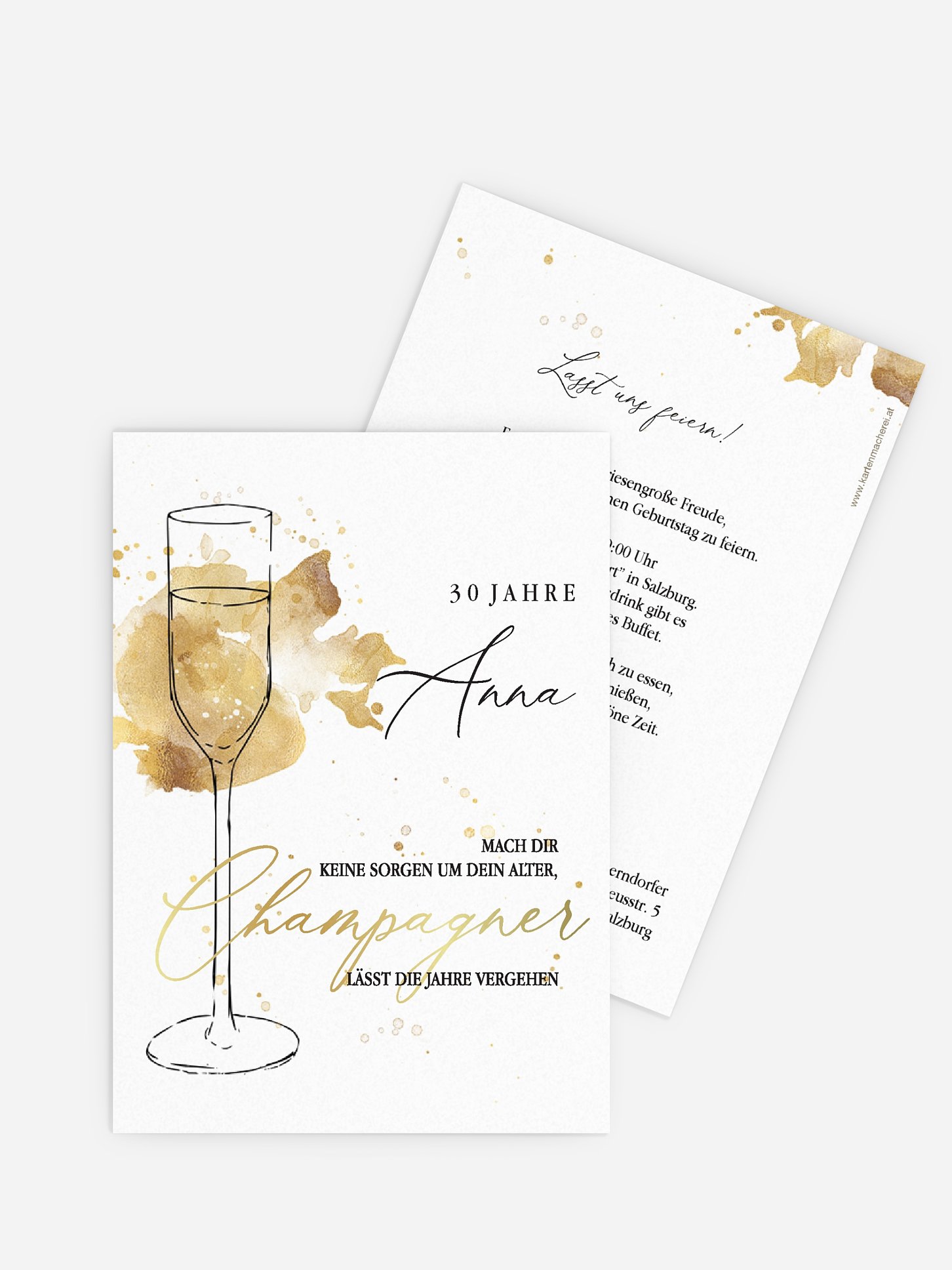 Einladung 30. Geburtstag Champagnerglas