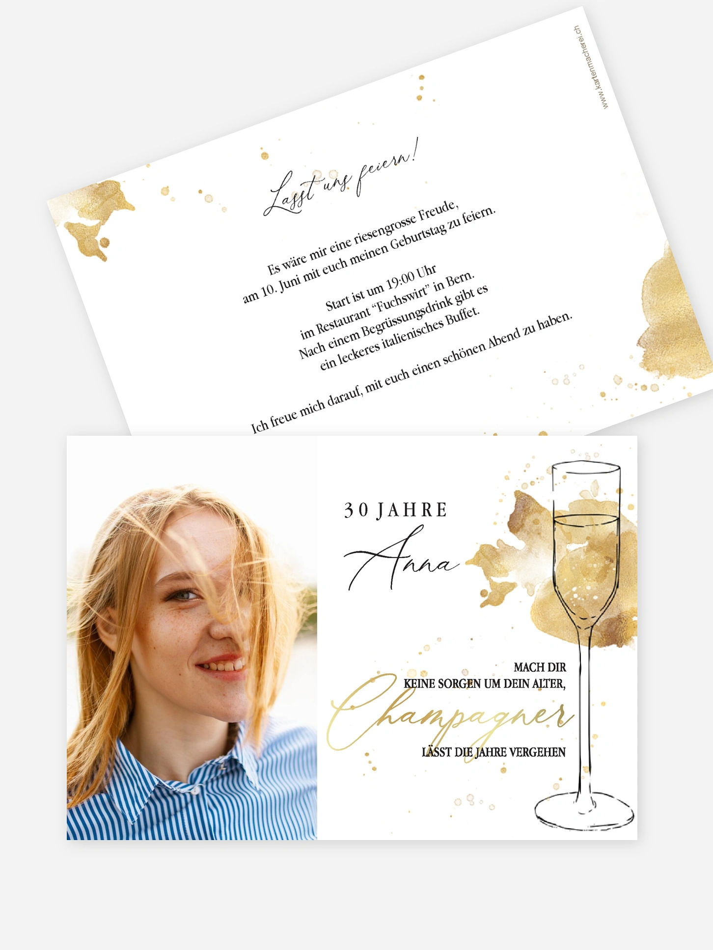 Einladung 30. Geburtstag Champagnerglas