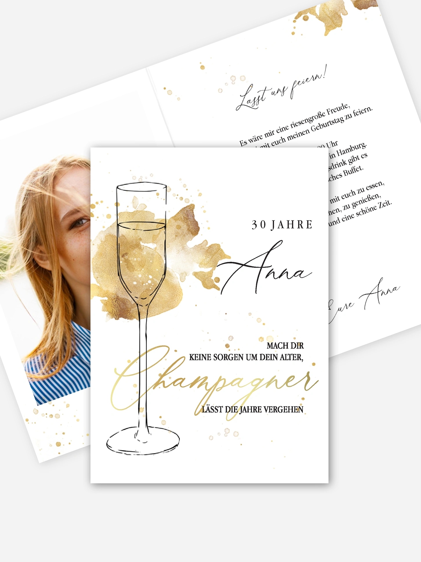 Einladung 30. Geburtstag Champagnerglas