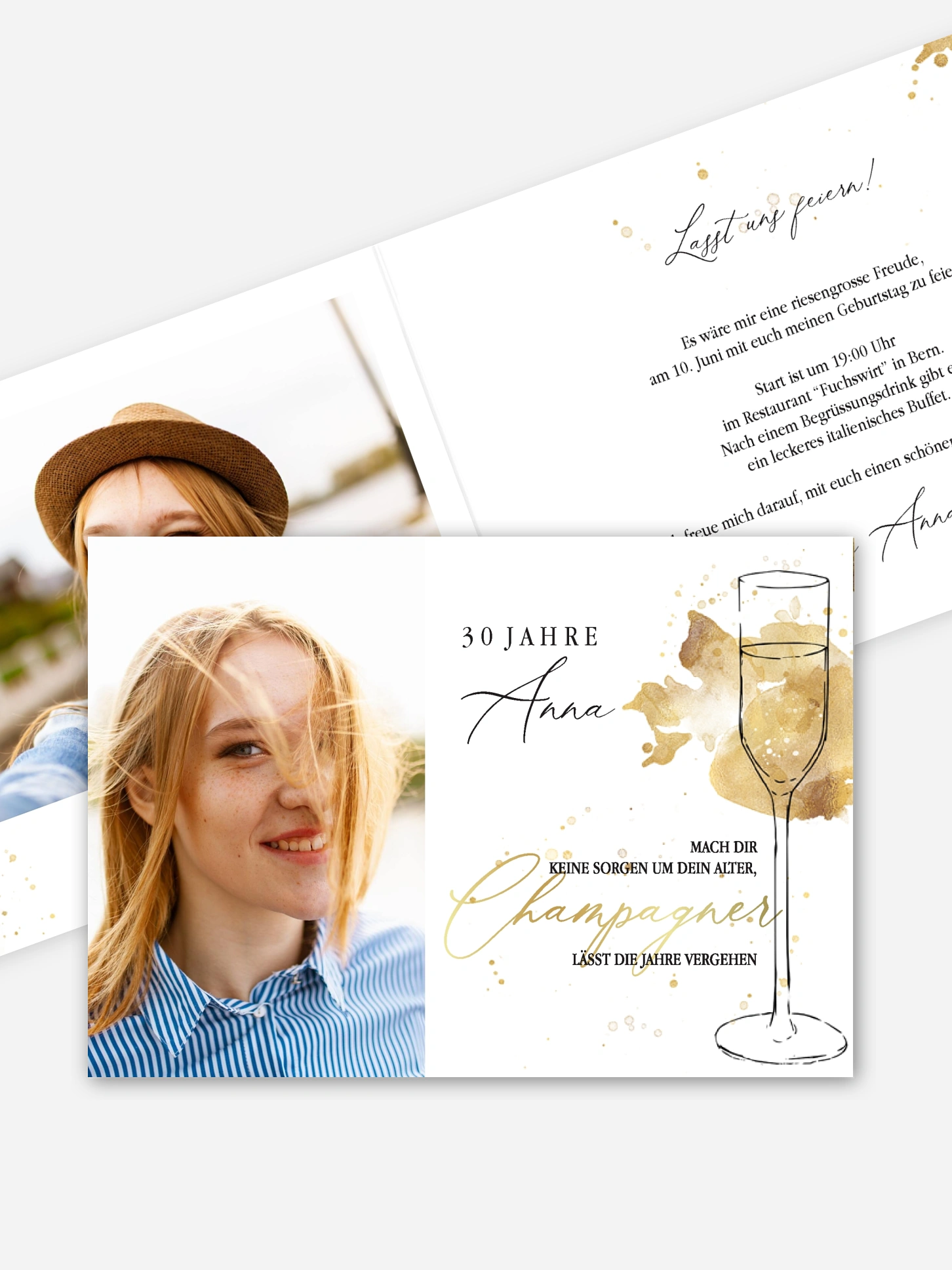 Einladung 30. Geburtstag Champagnerglas