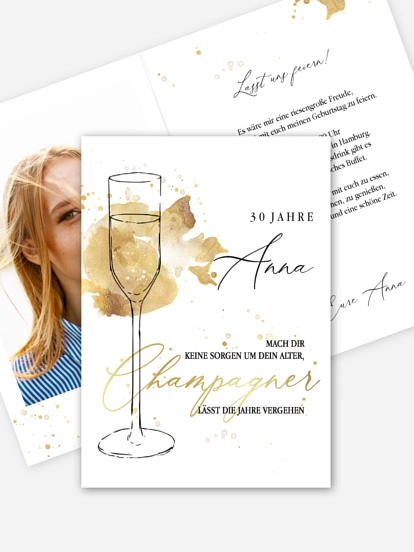 Einladung 30. Geburtstag Champagnerglas
