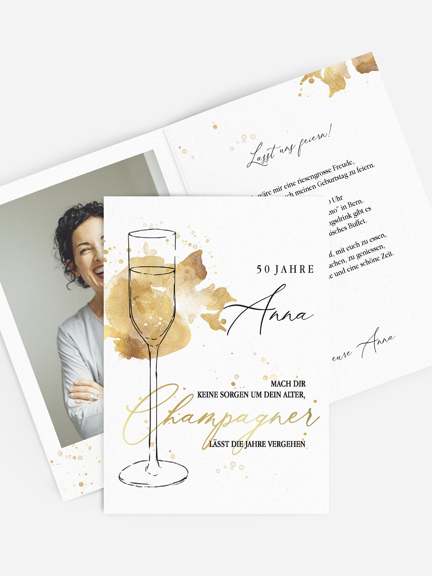 Einladung 50. Geburtstag Champagnerglas