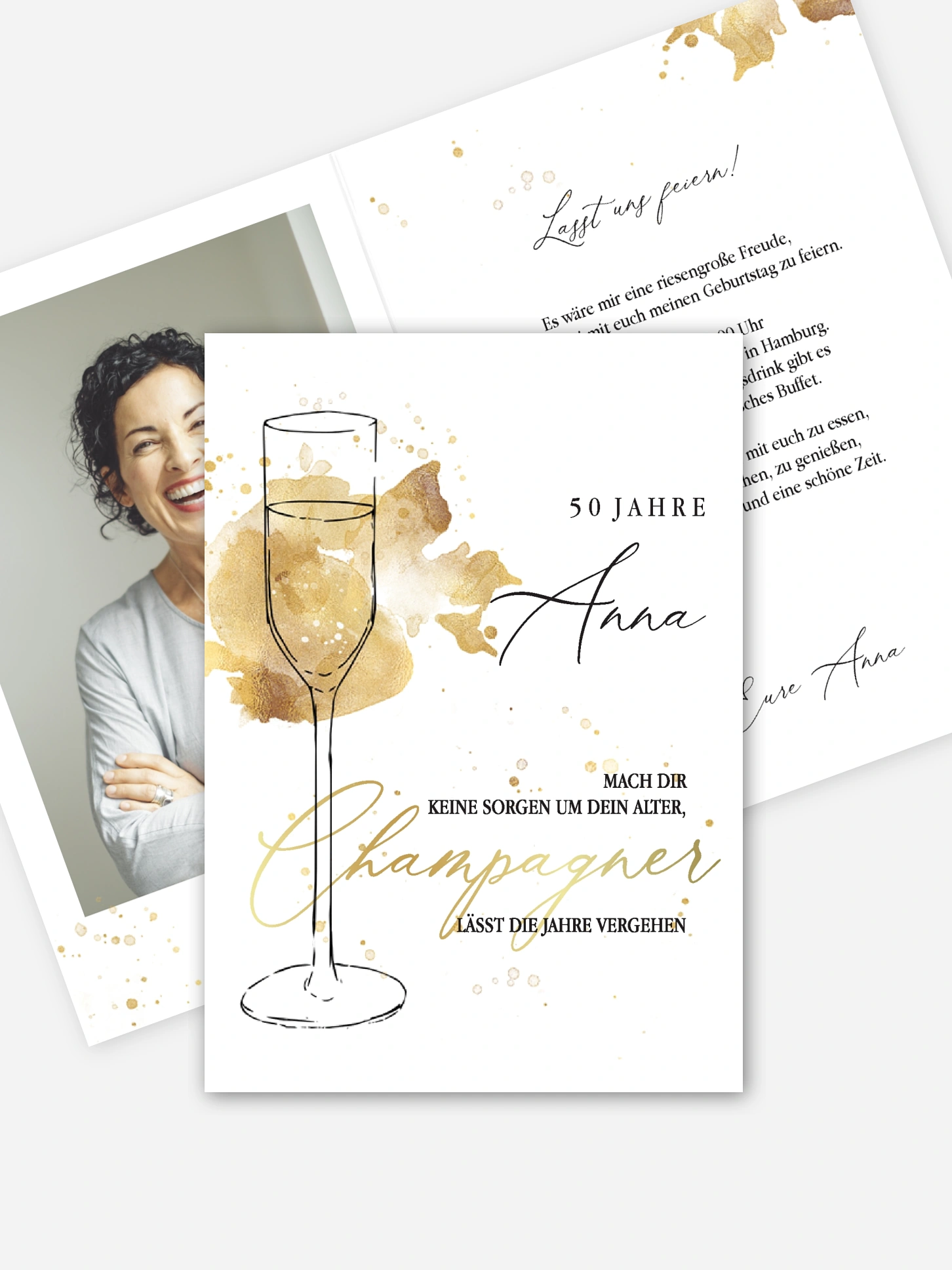 Einladung 50. Geburtstag Champagnerglas