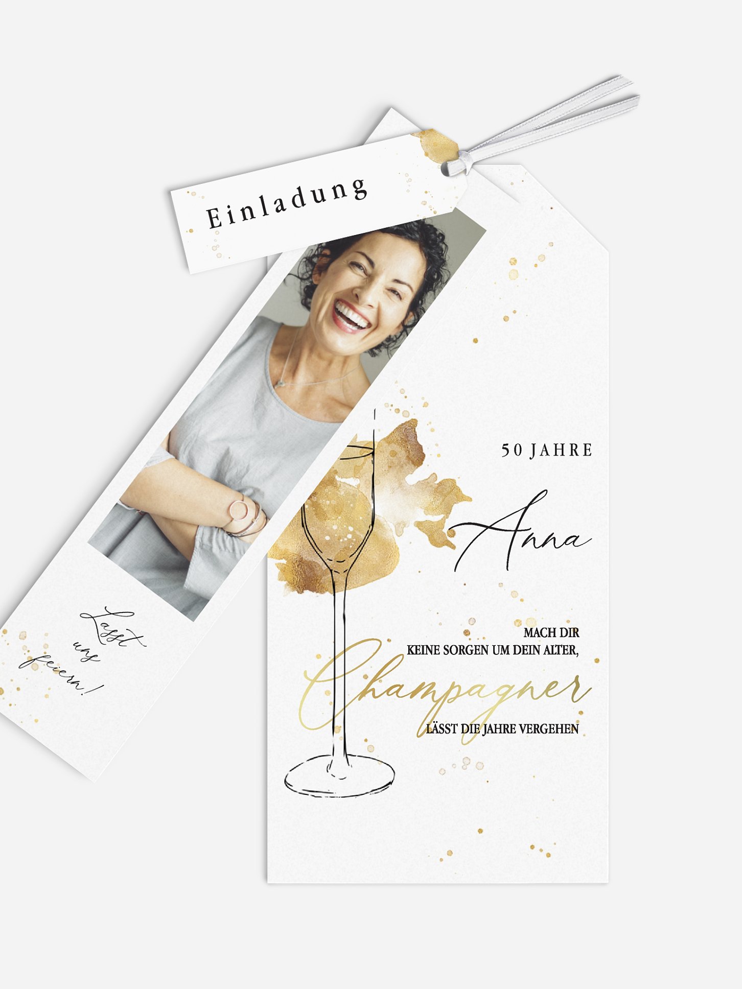 Einladung 50. Geburtstag Champagnerglas