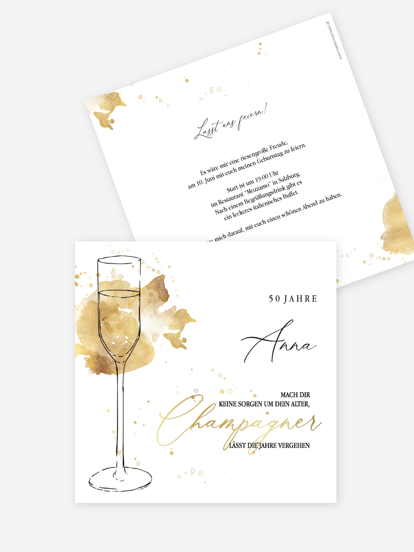 Einladung 50. Geburtstag Champagnerglas