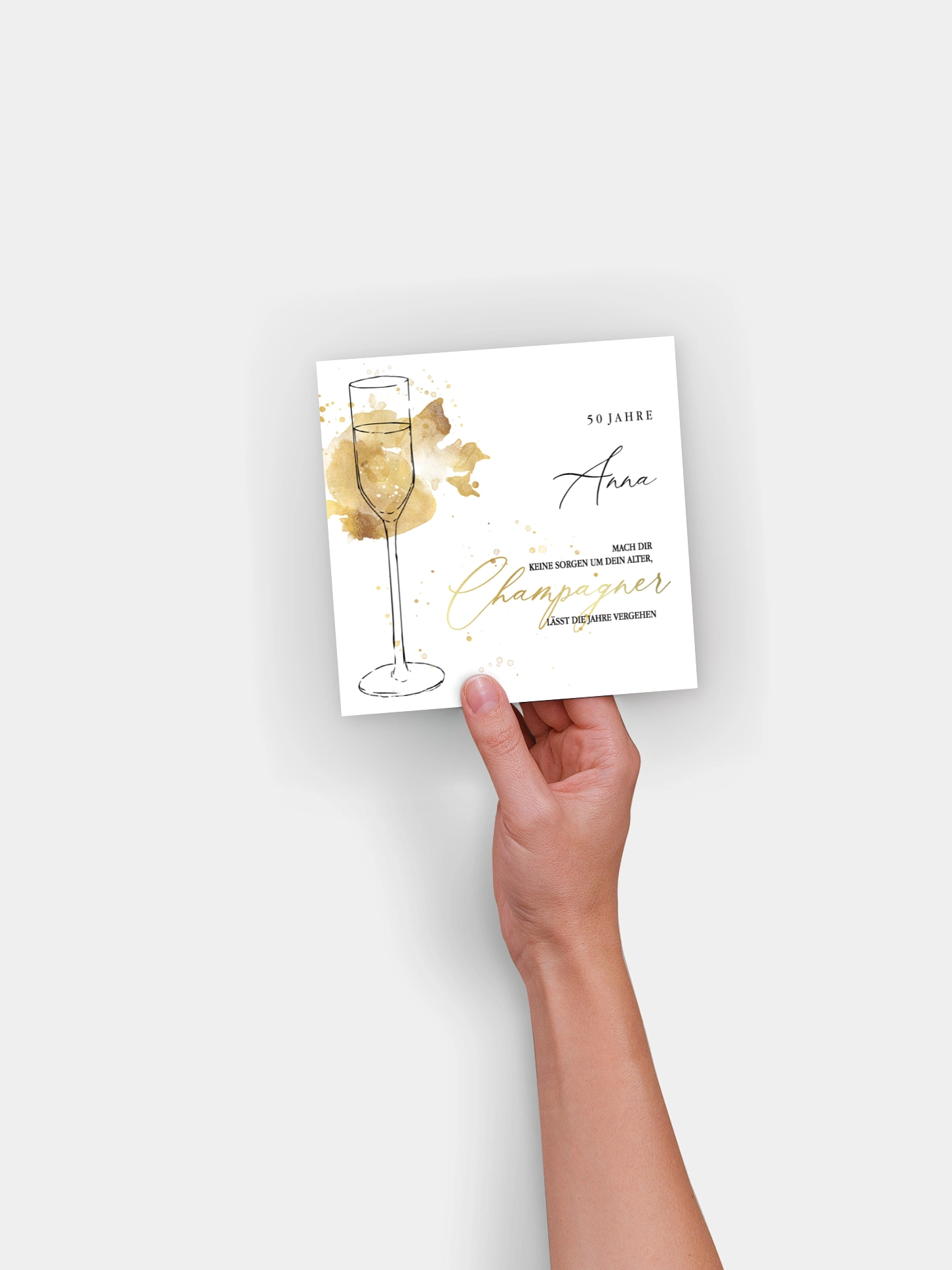 Einladung 50. Geburtstag Champagnerglas