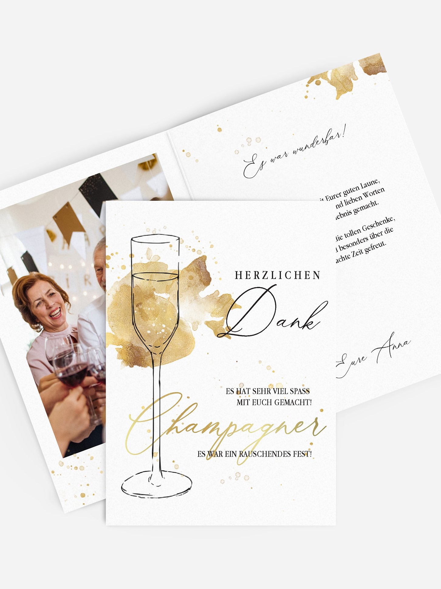 Dankeskarte Geburtstag Champagnerglas
