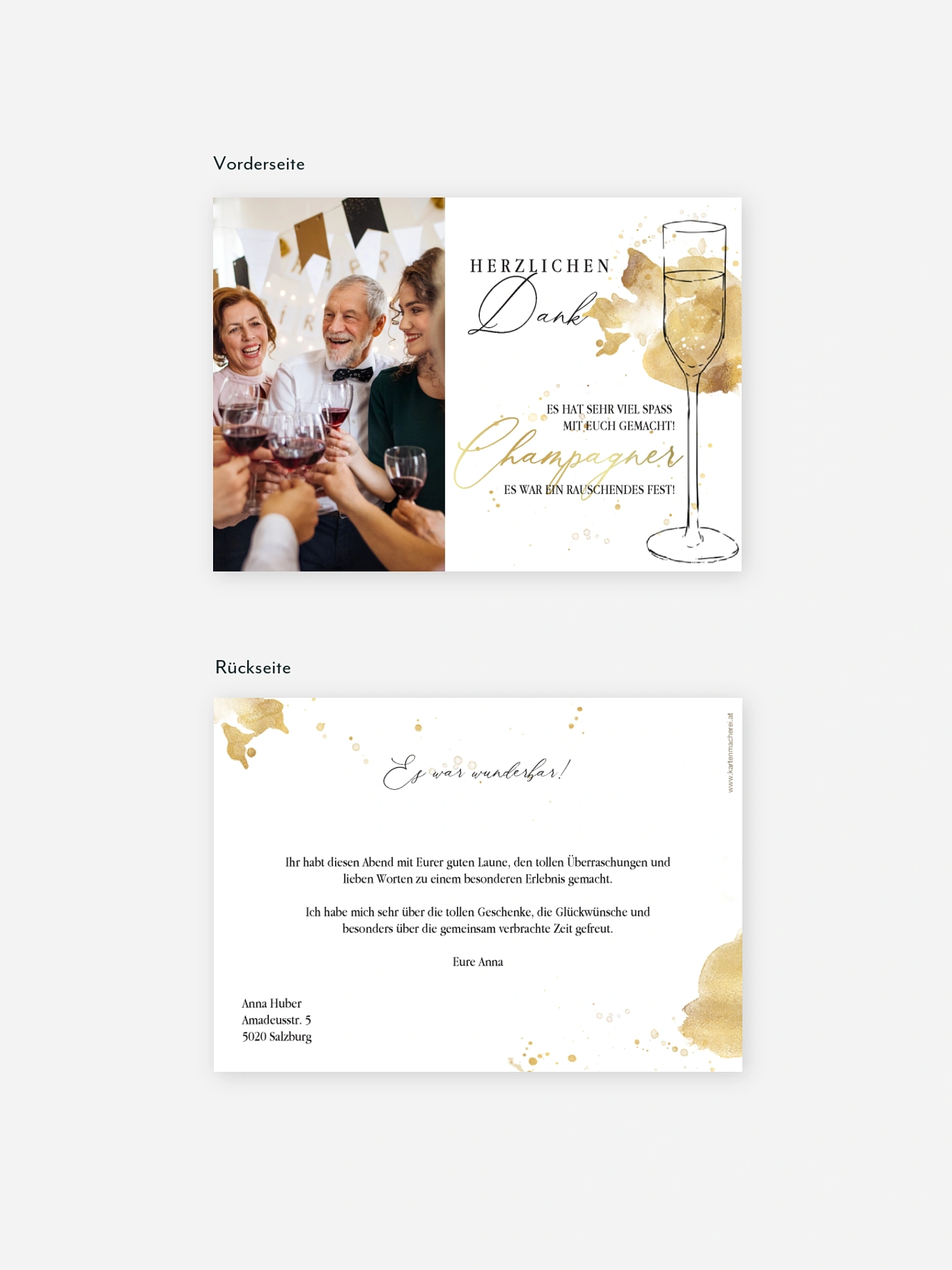 Dankeskarte Geburtstag Champagnerglas