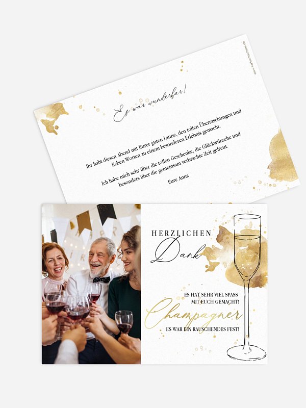 Dankeskarte Geburtstag Champagnerglas