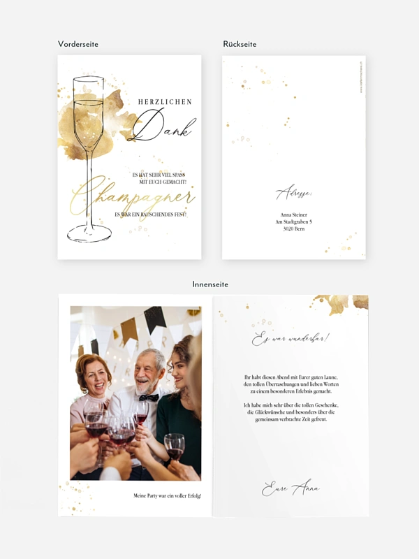 Dankeskarte Geburtstag Champagnerglas