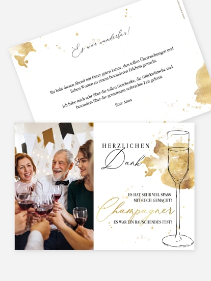 Dankeskarte Geburtstag Champagnerglas