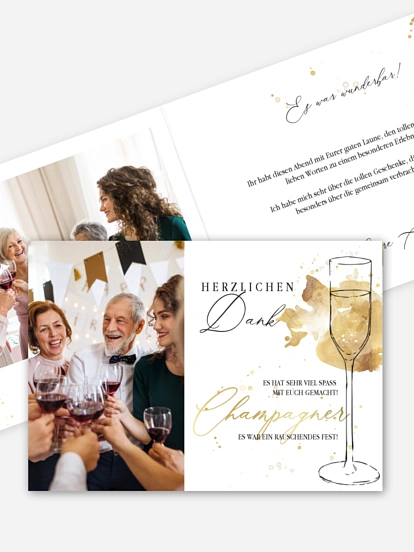 Dankeskarte Geburtstag Champagnerglas