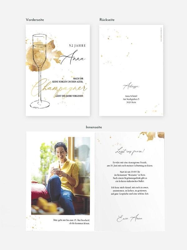 Geburtstagseinladung Champagnerglas
