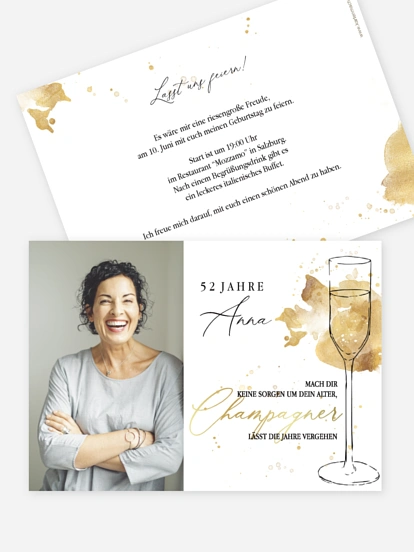 Geburtstagseinladung Champagnerglas