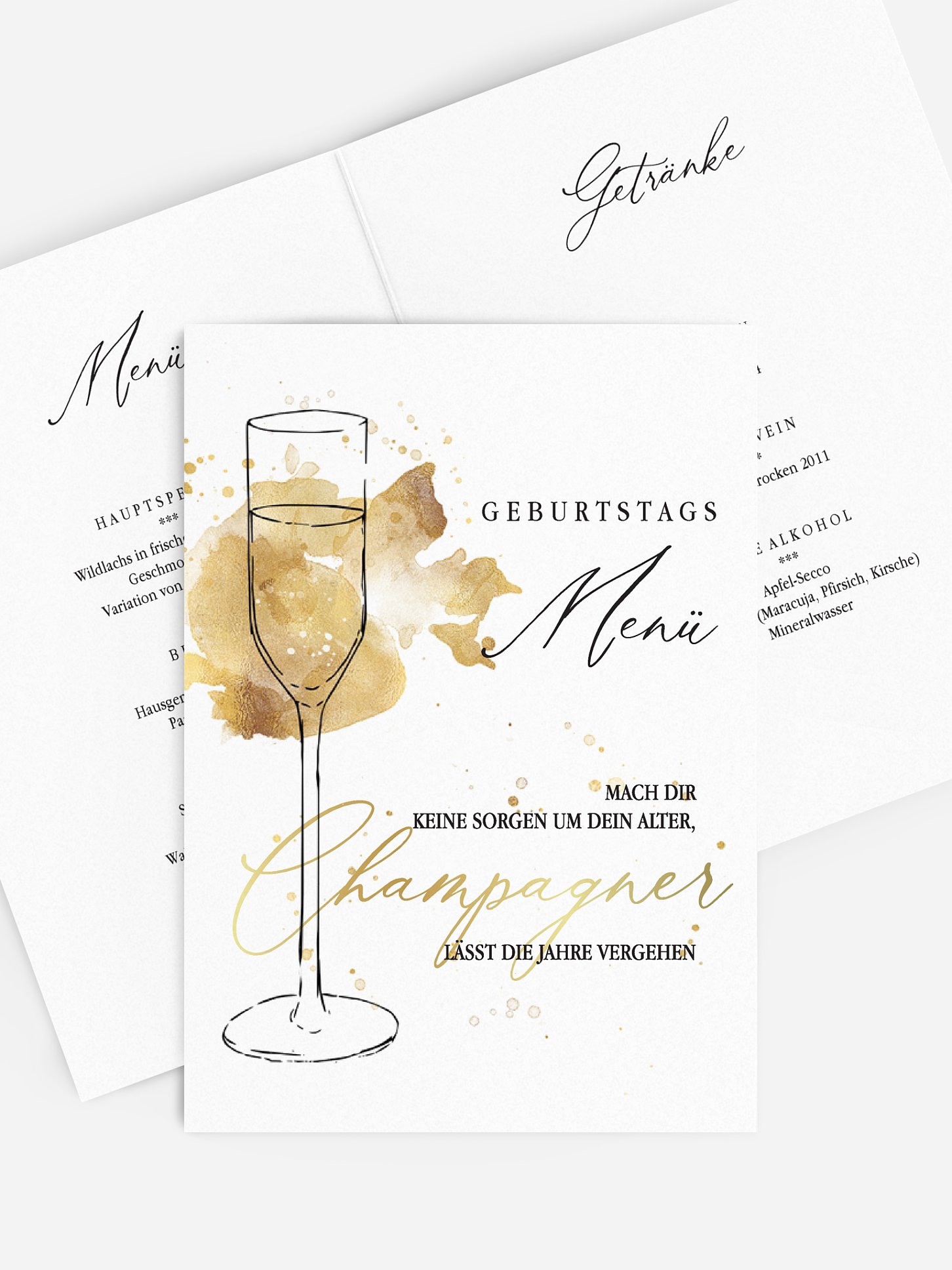 Menükarte Geburtstag Champagnerglas
