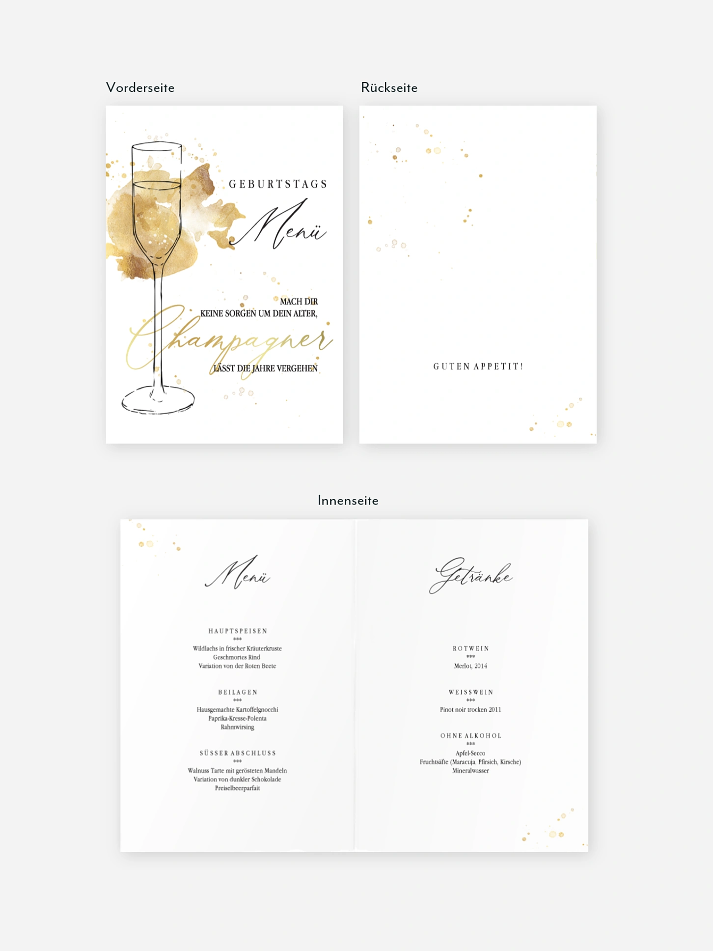 Menükarte Geburtstag Champagnerglas