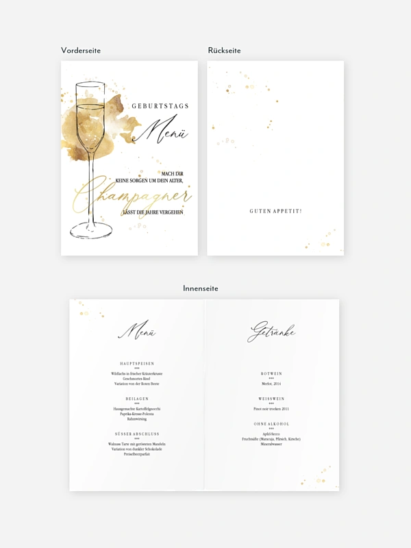 Menükarte Geburtstag Champagnerglas