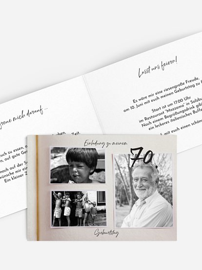 Einladung 70. Geburtstag Fotobuch