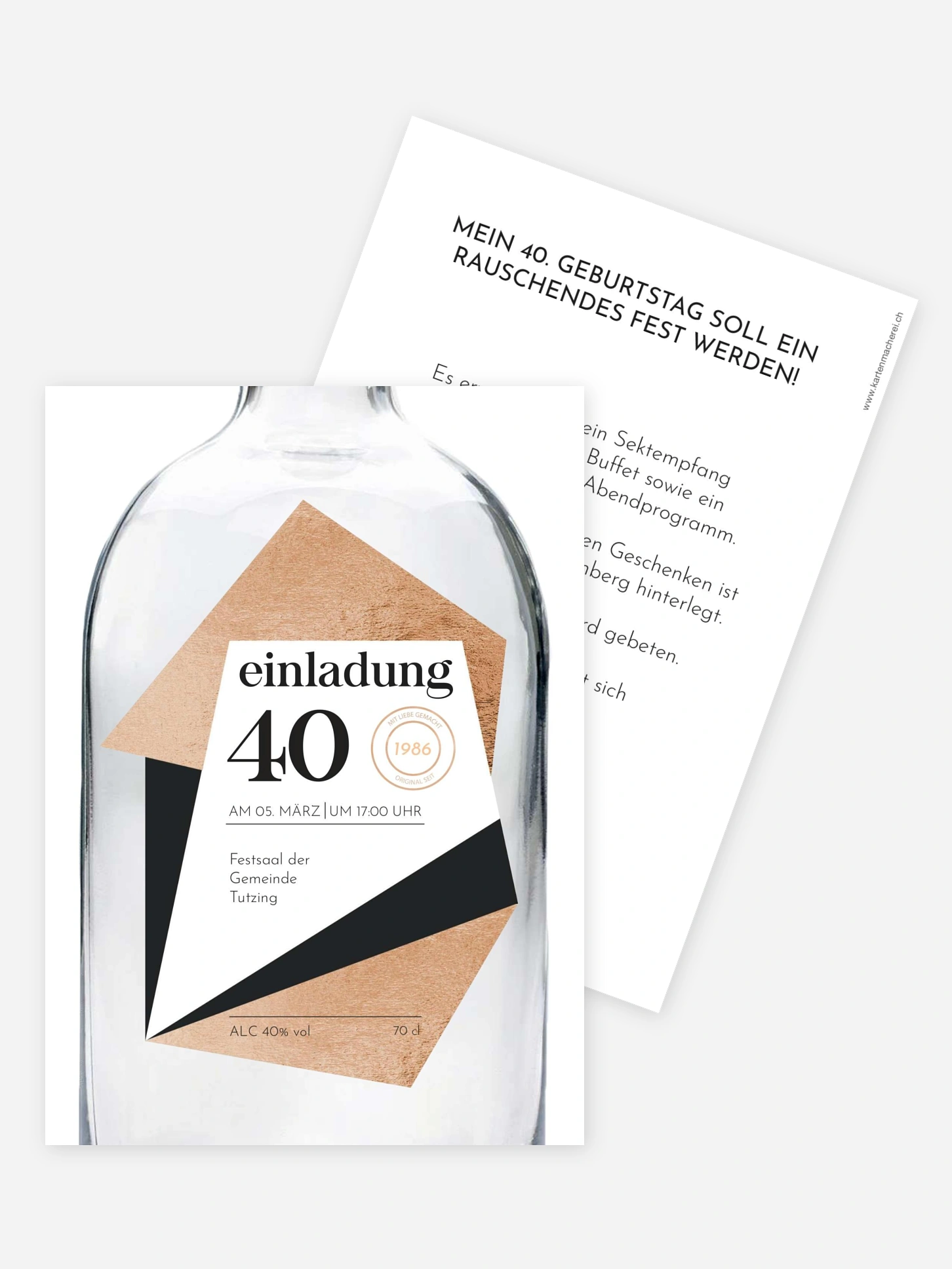Einladung 40. Geburtstag Gin Bottle