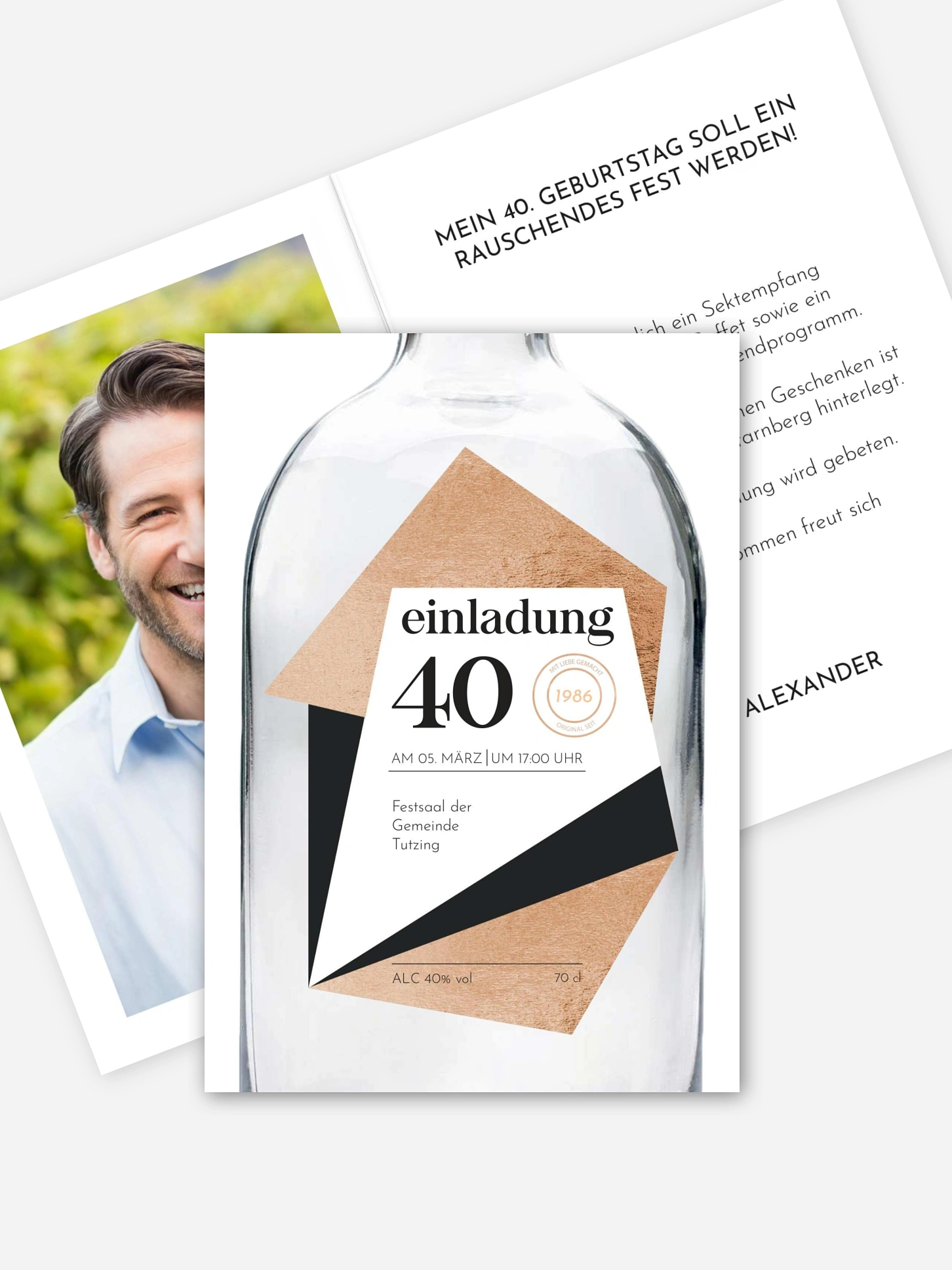 Einladung 40. Geburtstag Gin Bottle