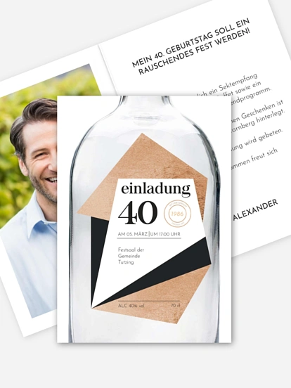 Einladung 40. Geburtstag Gin Bottle