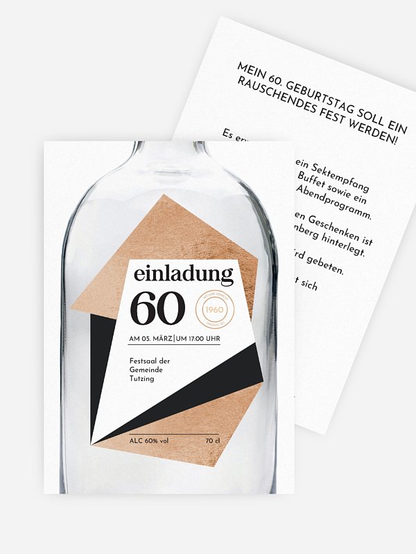 Einladung 60. Geburtstag Gin Bottle