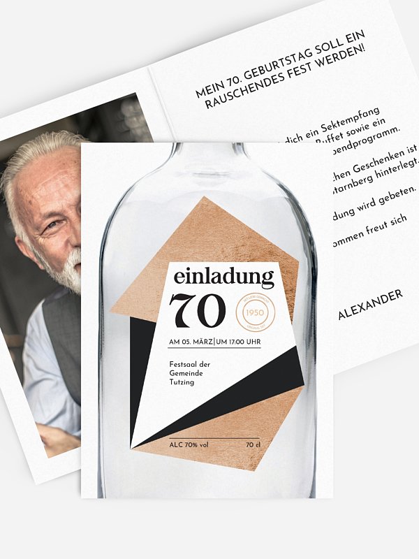 Einladung 70. Geburtstag Gin Bottle