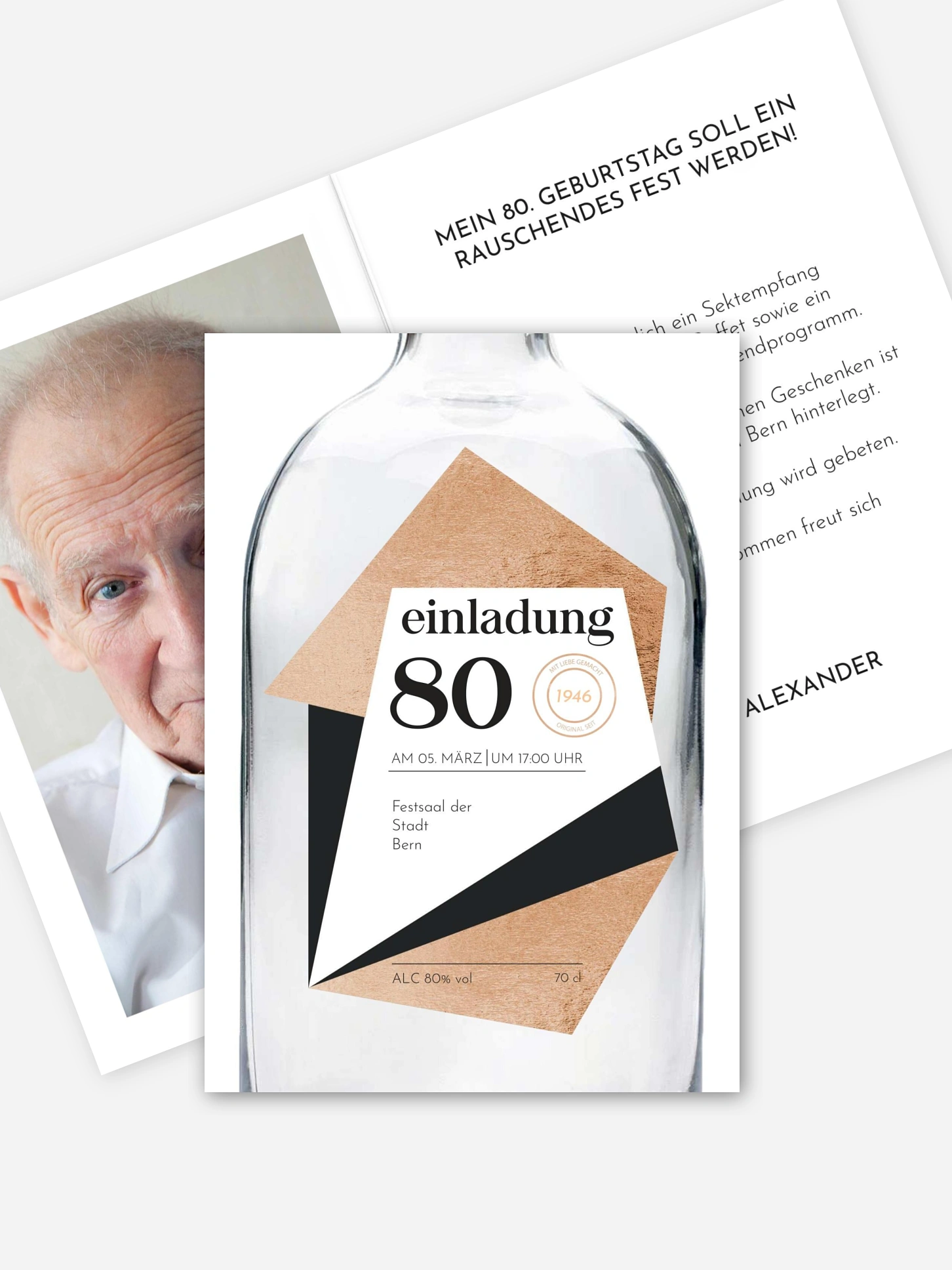 Einladung 80. Geburtstag Gin Bottle