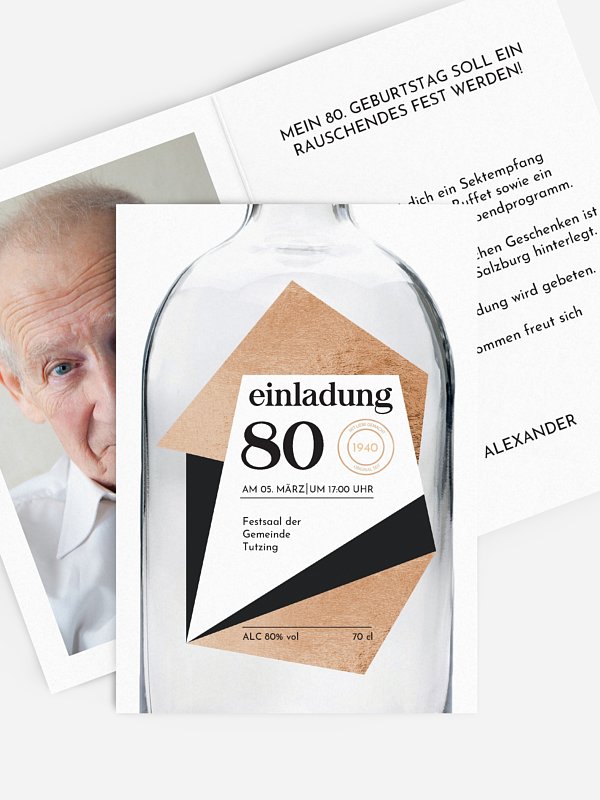 Einladung 80. Geburtstag Gin Bottle