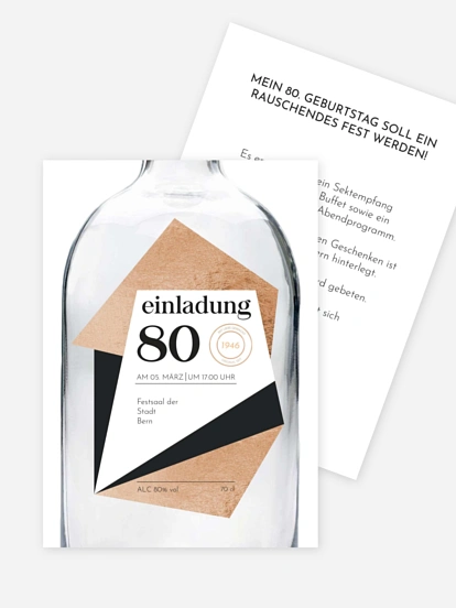 Einladung 80. Geburtstag Gin Bottle