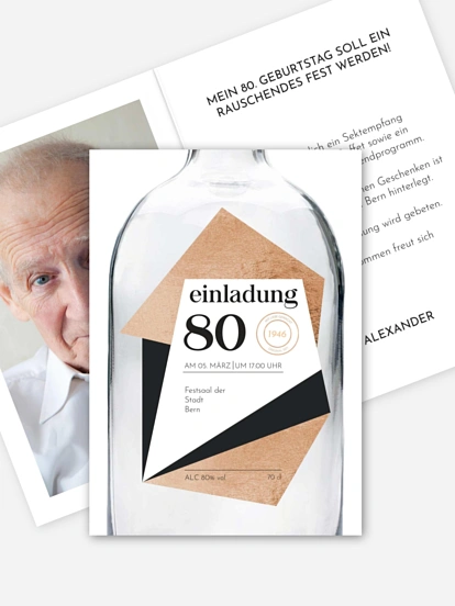 Einladung 80. Geburtstag Gin Bottle