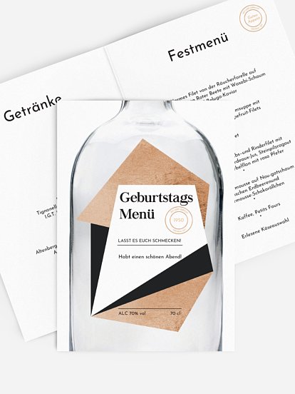 Menükarte Geburtstag Gin Bottle