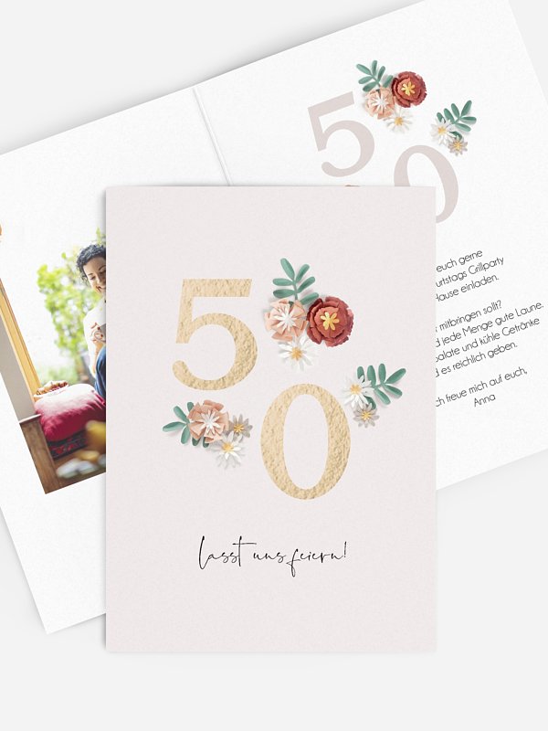 Einladung 50. Geburtstag Geburtstagsblumen