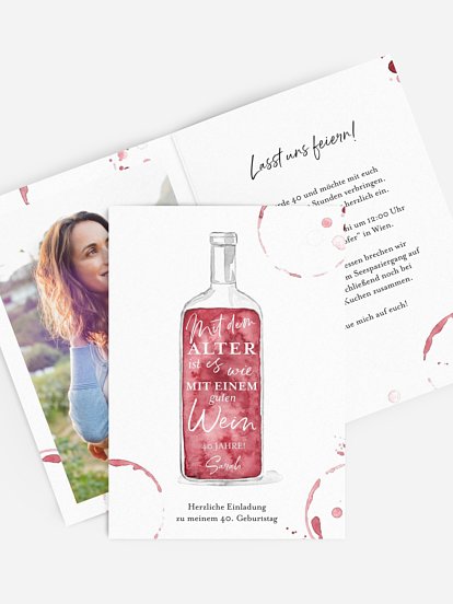 Einladung 40. Geburtstag Weinflasche