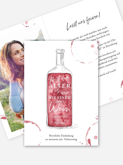 Einladung 40. Geburtstag Weinflasche