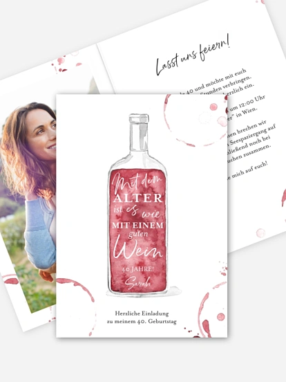 Einladung 40. Geburtstag Weinflasche