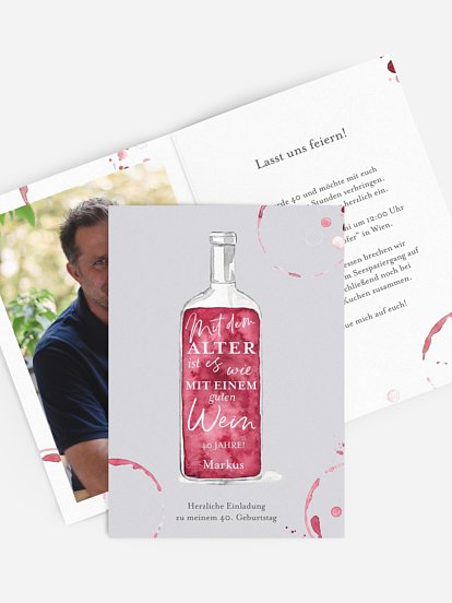 Einladung 40. Geburtstag Weinflasche