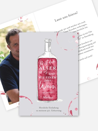 Einladung 40. Geburtstag Weinflasche